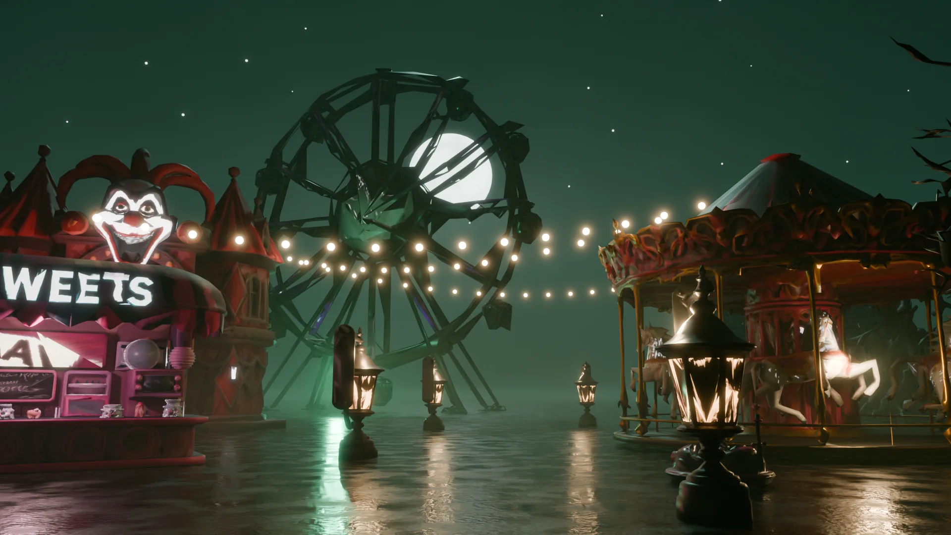 Haunted Amusement Park: The rides still run. Nobody knows who starts them.